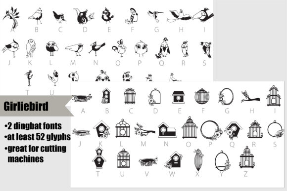Girliebird Font: Creative Bird and Birdhouse Dingbats